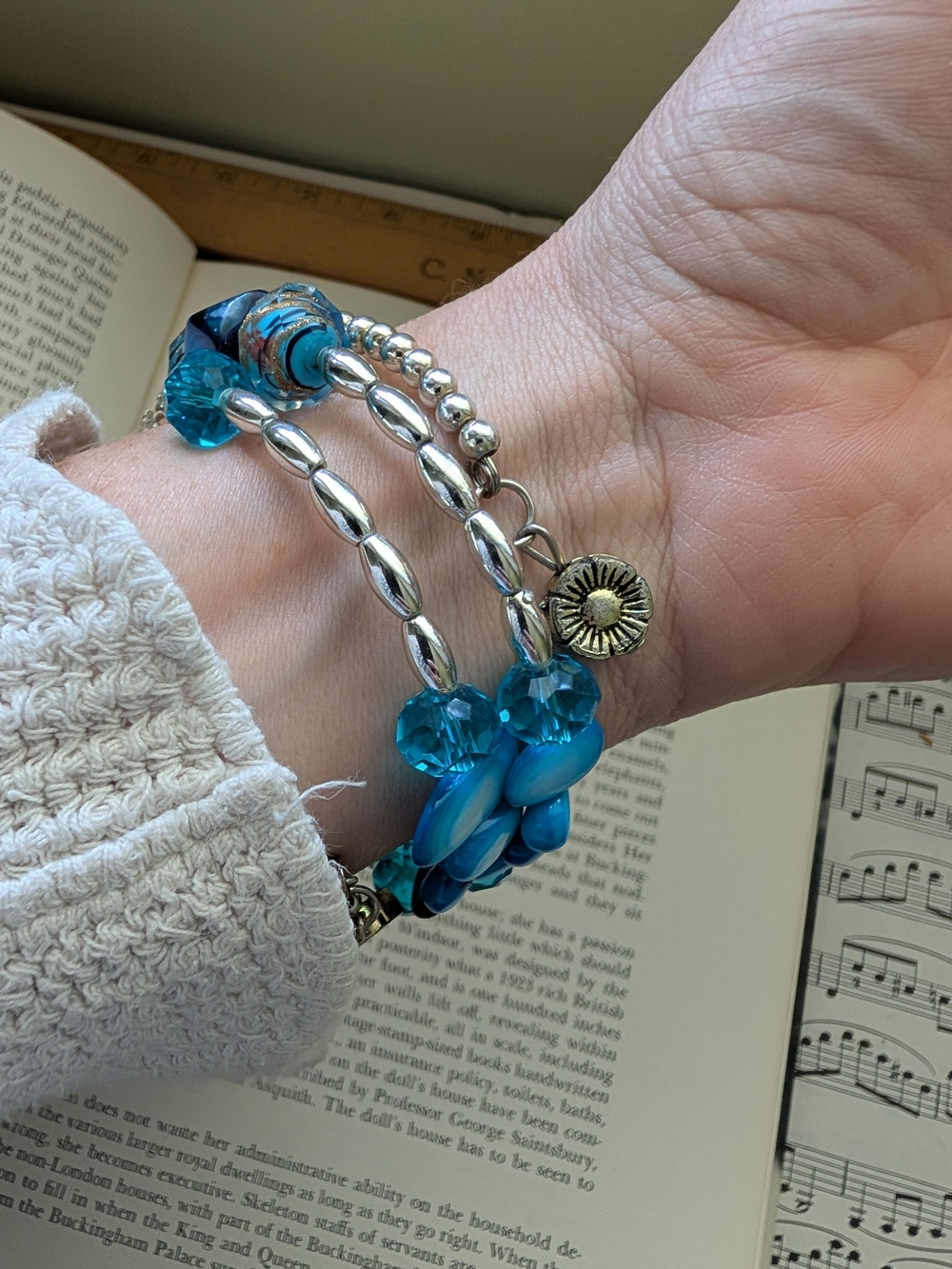 Blue Multi-Strand Beaded Bracelet Stack - Picture 2 of 8